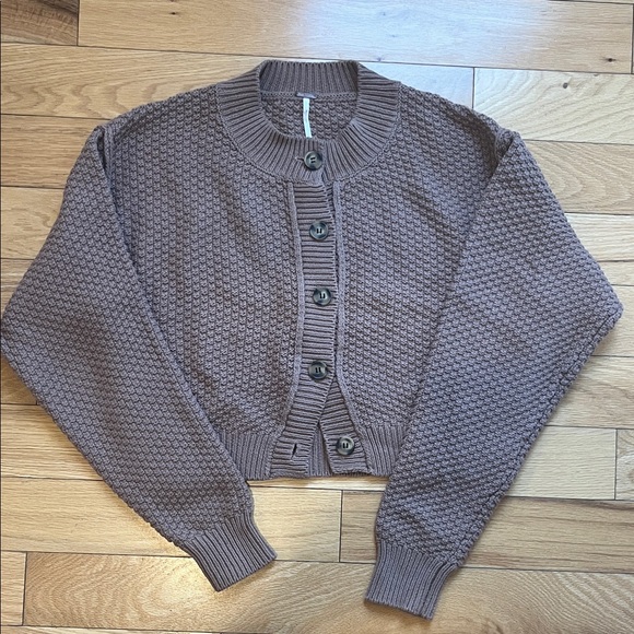 Free People Taupe Cropped Cardigan Sweater - Picture 1 of 6